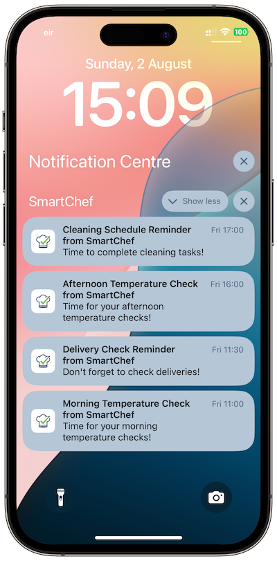 SmartChef reminders and alerts