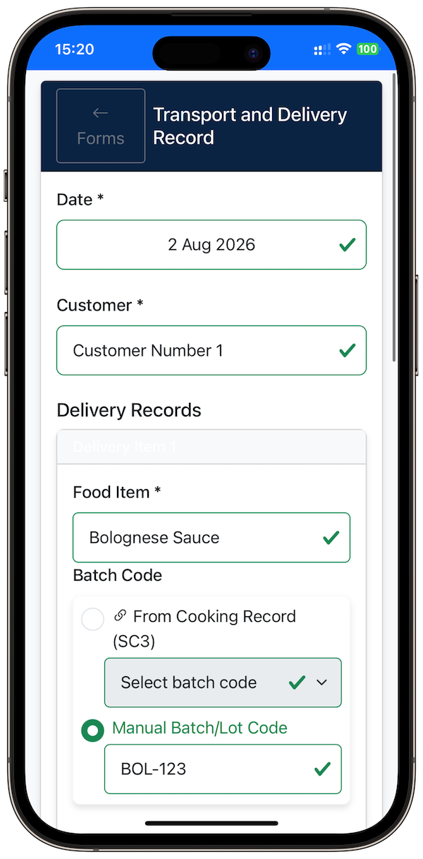 SmartChef transport temperature record on a phone